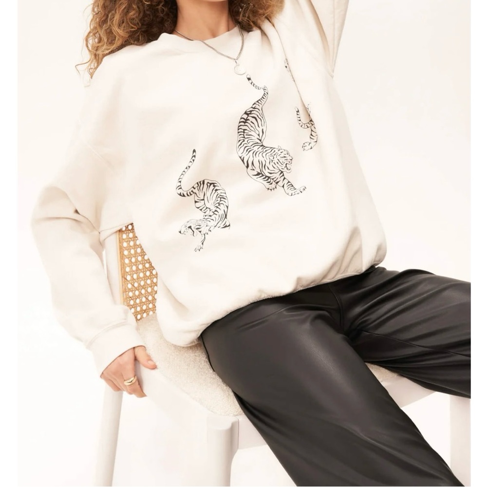 Brushed Bone Cream Oversized Sweatshirt with Tigers